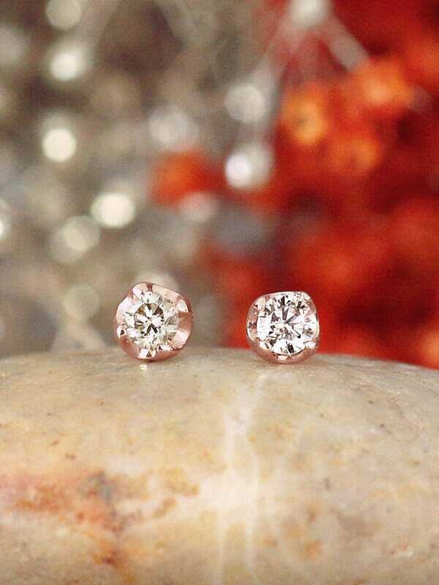 Stones & Gold Earrings | 0.20Ct Champagne Diamond Stud Earrings