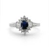 Stones & Gold Rings | Blue Sapphire And Round & Baguette Diamond Engagement Solid Gold (14Kw) Colored Stone Ring