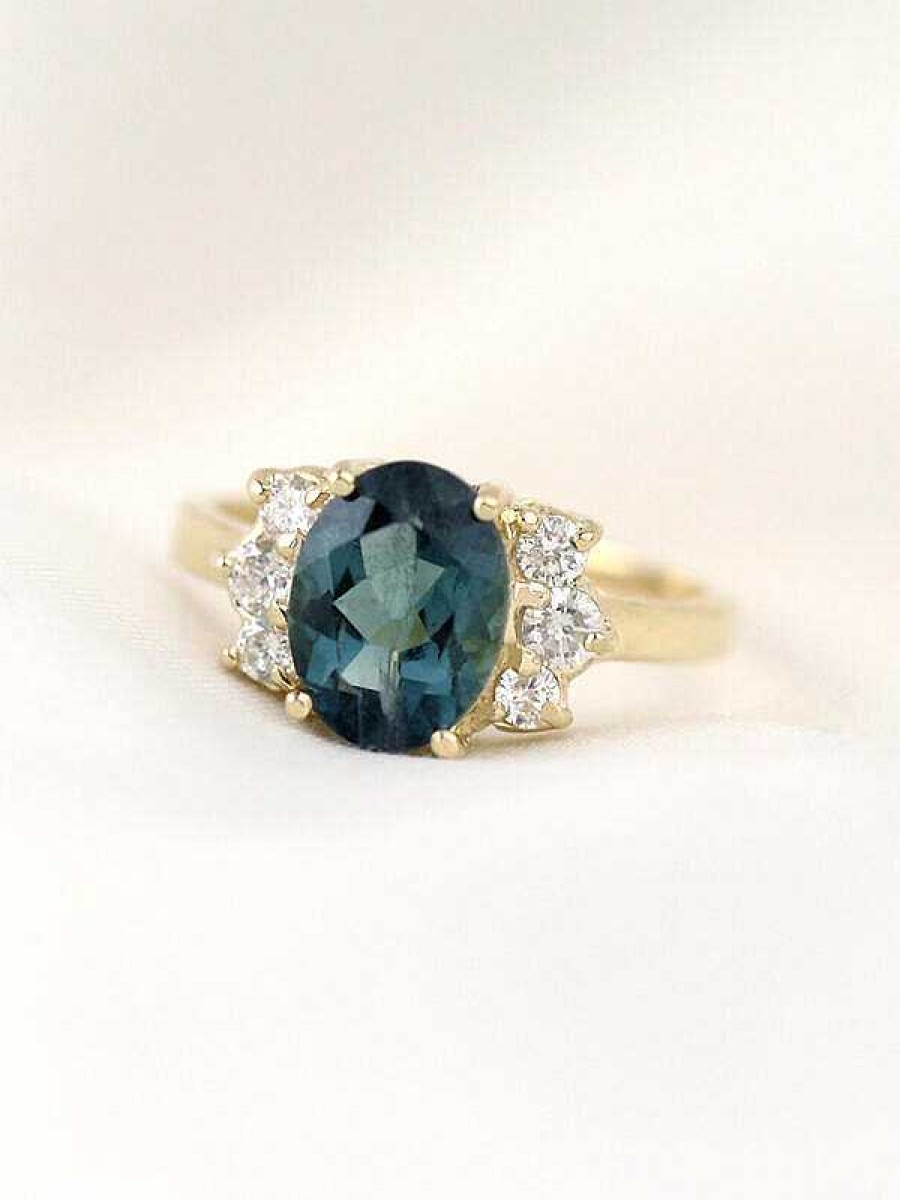 Stones & Gold Rings | Blue-Grey Lightening Tourmaline And Diamond Solid 14 Karat Gold Ring