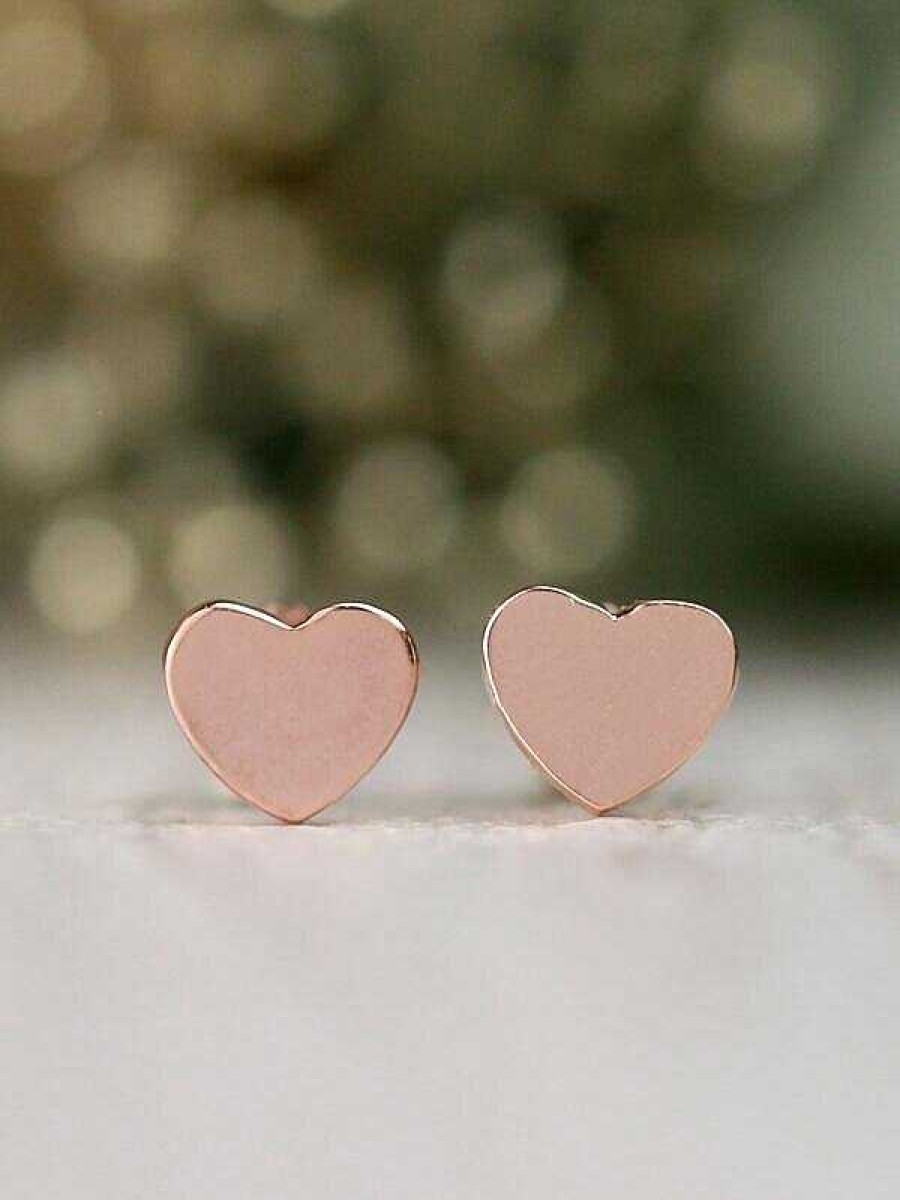 Stones & Gold Earrings | Heart Of Gold Solid 14 Karat Gold Stud Earrings