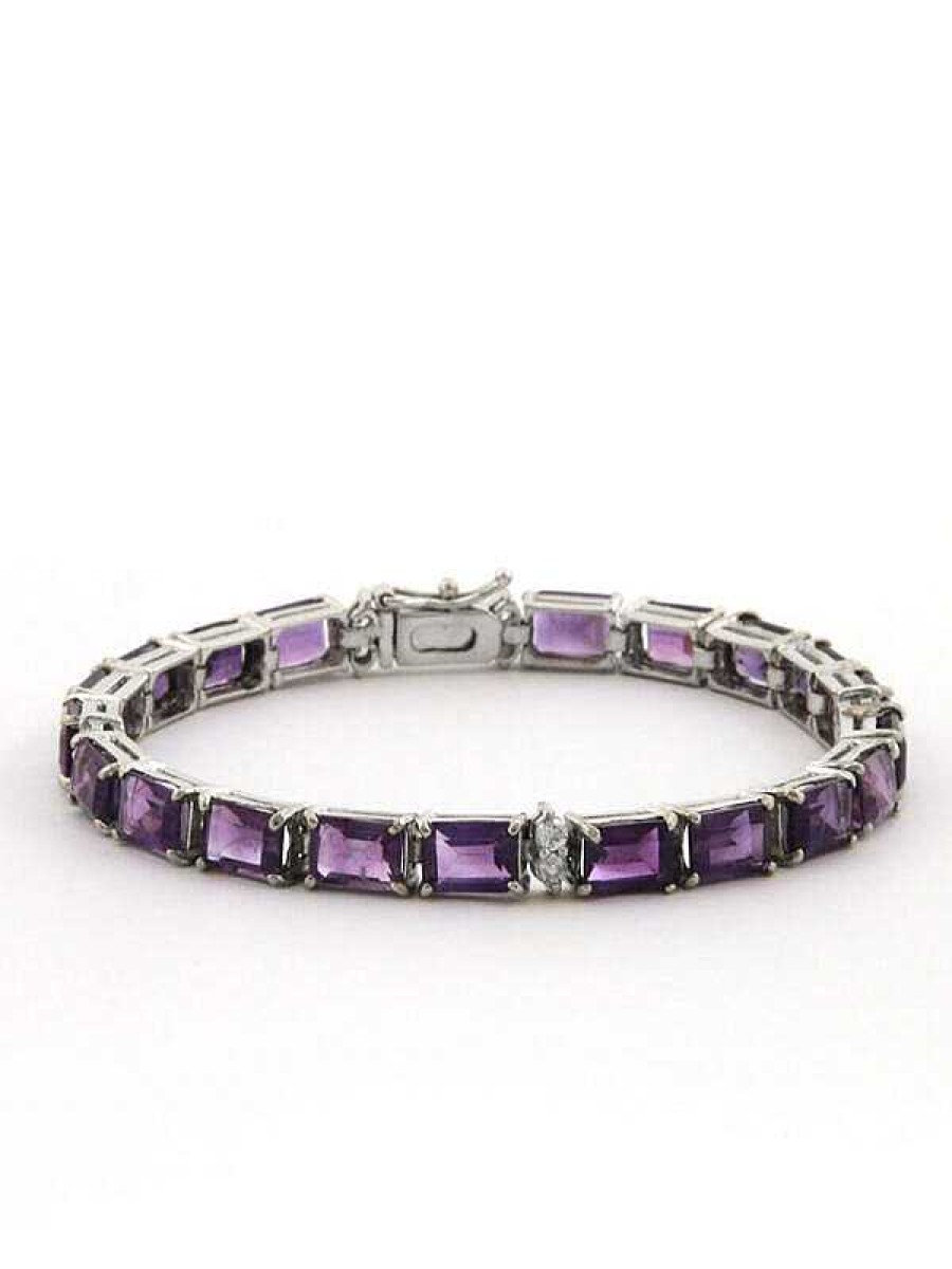 Stones & Gold Bracelets & Anklets | Emerald Cut Amethyst Solid 14 Karat Gold Tennis Bracelet