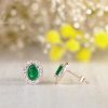 Stones & Gold Earrings | Emerald And Diamond Halo Stud Solid Gold (14Kr) Colored Stone Earrings