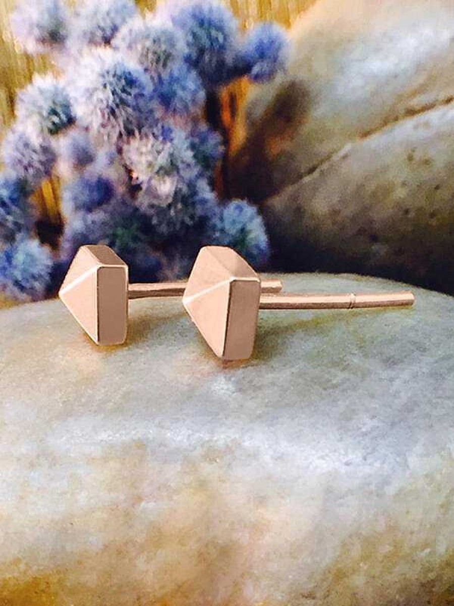 Stones & Gold Earrings | 5X5Mm Pyramid Stud Solid Gold (14Kr) Geometric Minimalist Earrings