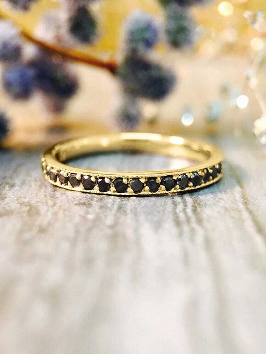 Stones & Gold Rings | 2Mm Black Diamond Eternity Wedding Band Solid Gold (14Ky) Edgy Stackable Engagement Ring