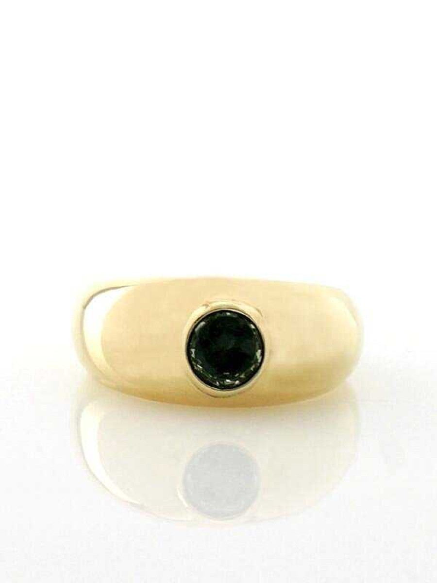 Stones & Gold Wedding Bands | Men'S Grey-Green Tourmaline Bezel Solid 14 Karat Gold Ring