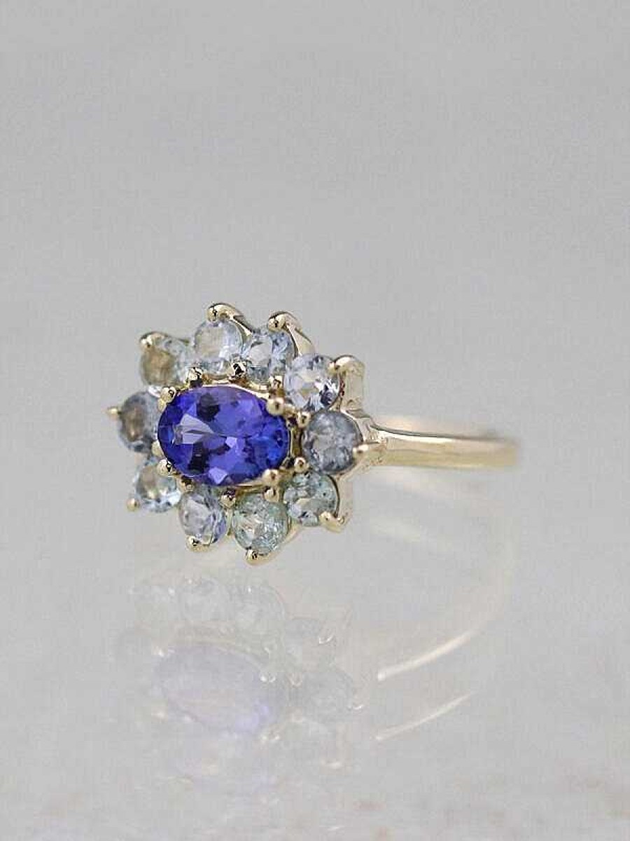 Stones & Gold Rings | Tanzanite And Tourmaline Halo Blue Dream Ring