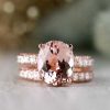 Stones & Gold Rings | Set: Morganite And Diamond Under Halo Engagement Ring With Three Row Diamond Solid 14 Karat Gold Band