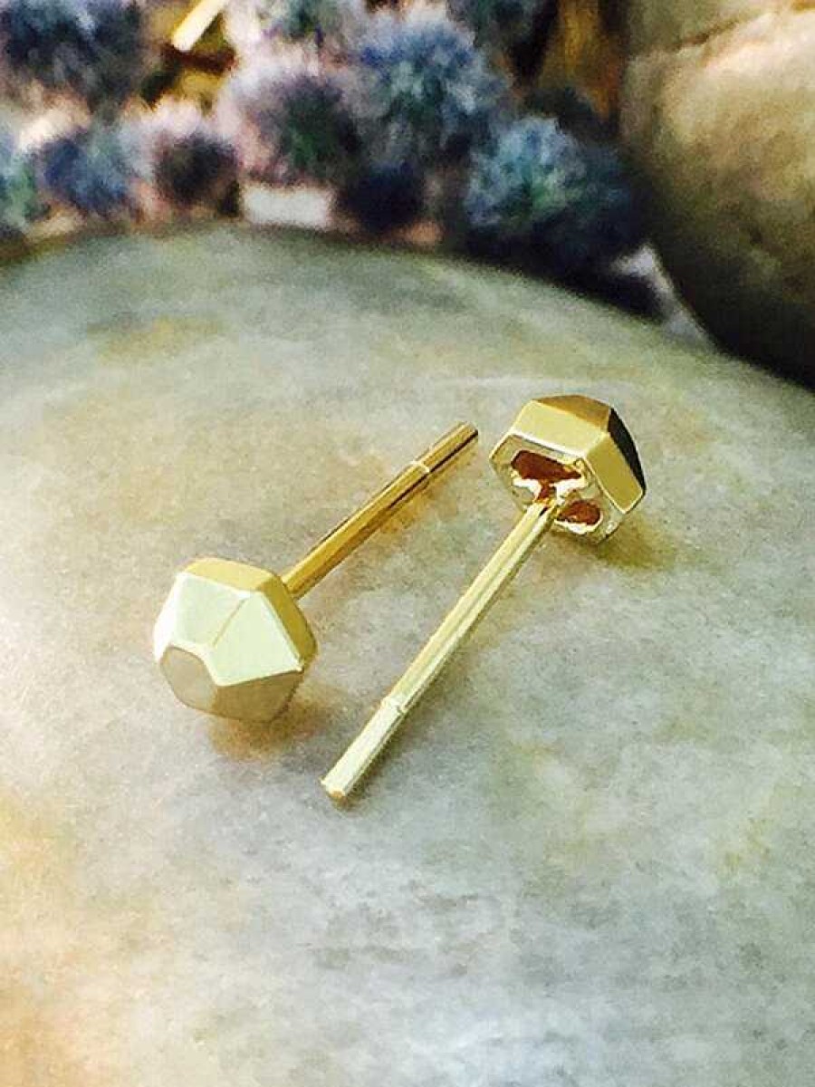 Stones & Gold Earrings | Gold Hexagon Stud Earrings