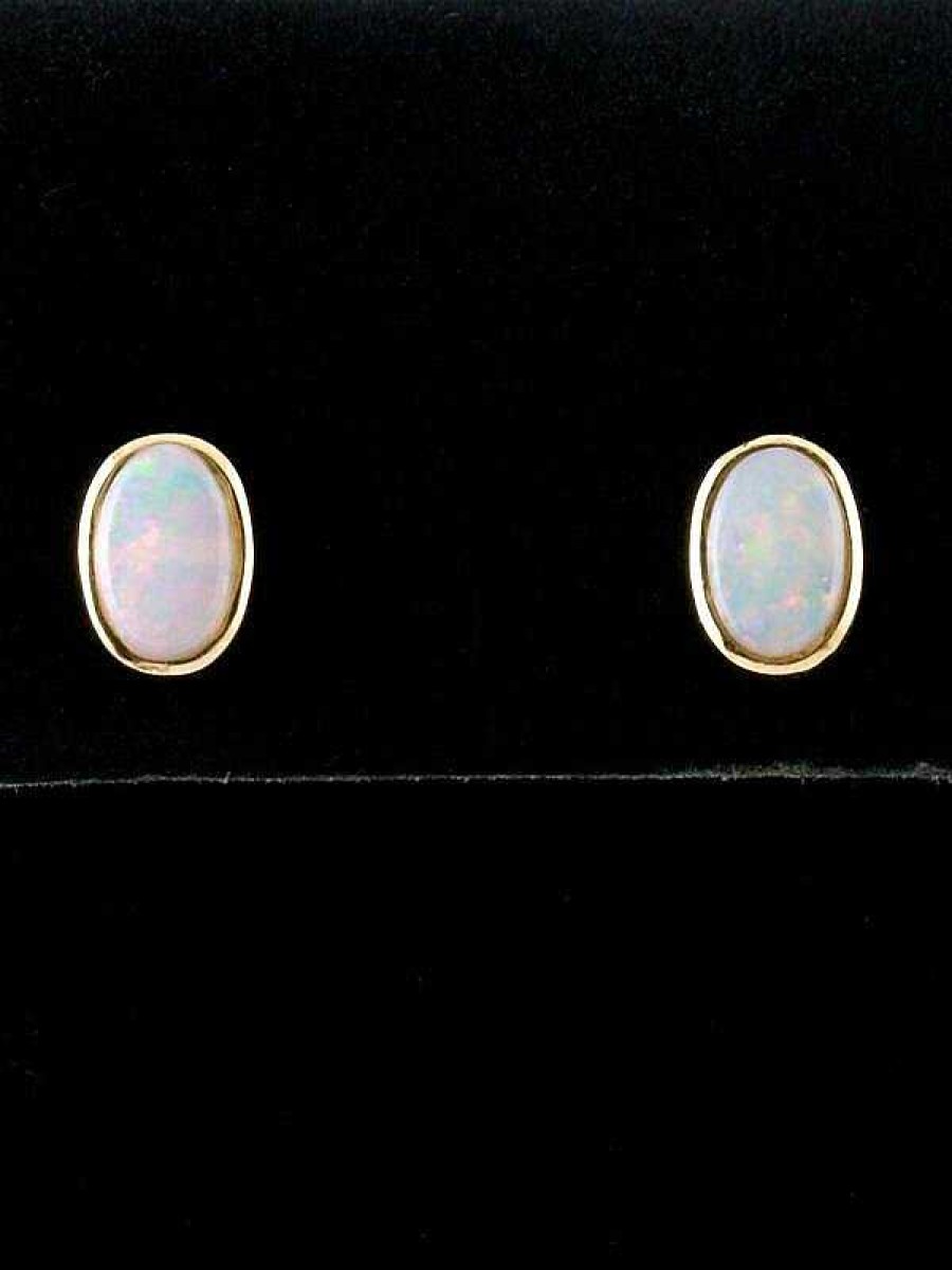 Stones & Gold Earrings | Australian Opal Earrings | Gemstone Studs | Opal Bezel | Minimalist Jewelry | Solid 14K Gold | Fine Jewelry | Free Shipping