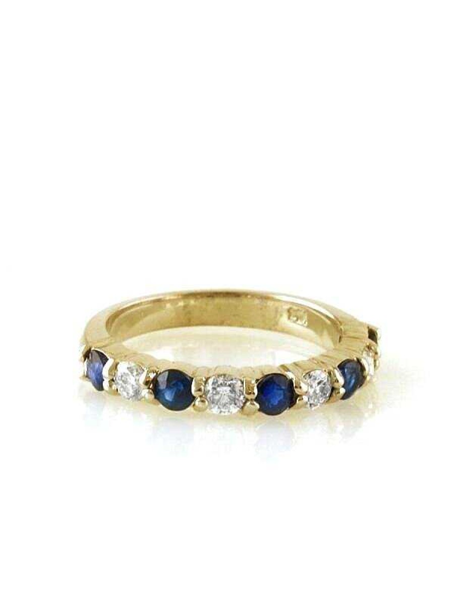 Stones & Gold Rings | Blue Sapphire And Diamond Stackable Solid 14 Karat Gold Wedding Band