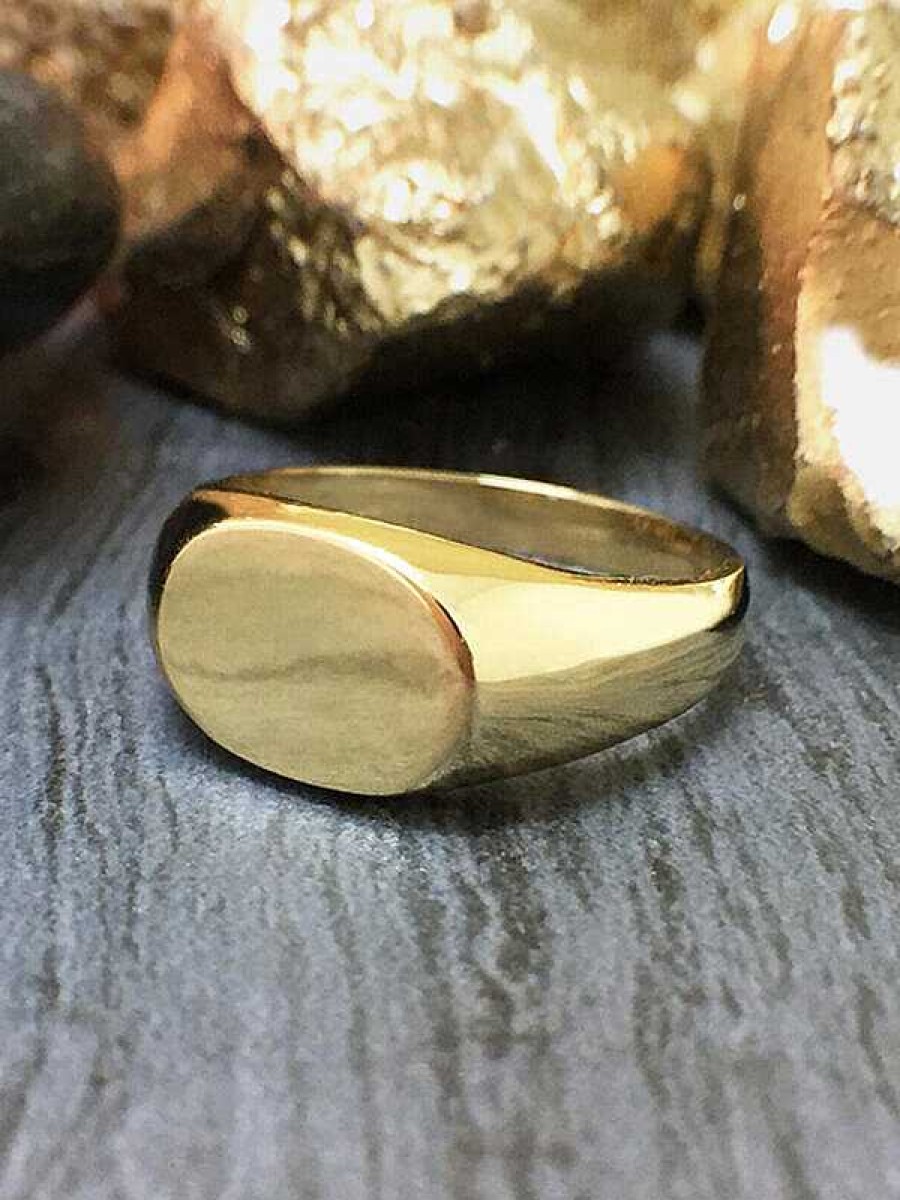 Stones & Gold Rings | 10X7Mm Pinky Signet With Initial Option Available Solid Gold (14Ky) Uni Ring