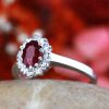 Stones & Gold Rings | Ruby And Diamond Halo Engagement Ring | Prong Setting | Polished Finish | Solid 14K Gold