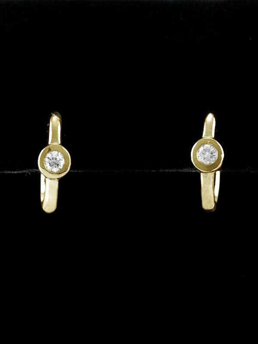 Stones & Gold Earrings | 0.20Ct Diamond Bezel Solid 14 Karat Gold Huggie Earrings