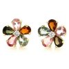 Stones & Gold Earrings | Multicolor Tourmaline And Diamond Flower Stud Earrings