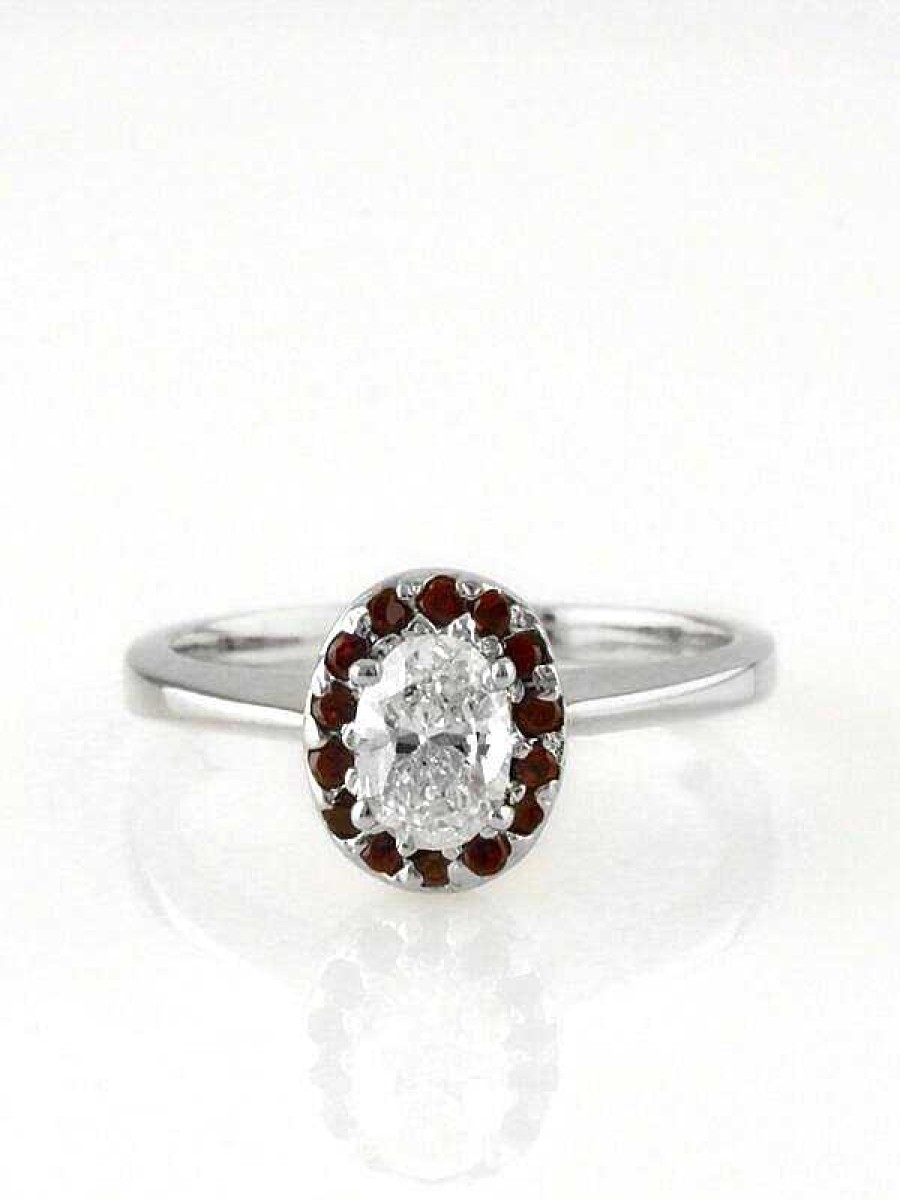 Stones & Gold Rings | 0.50Ct Natural Oval Diamond Garnet Halo Solid 14 Karat Gold Engagement Ring