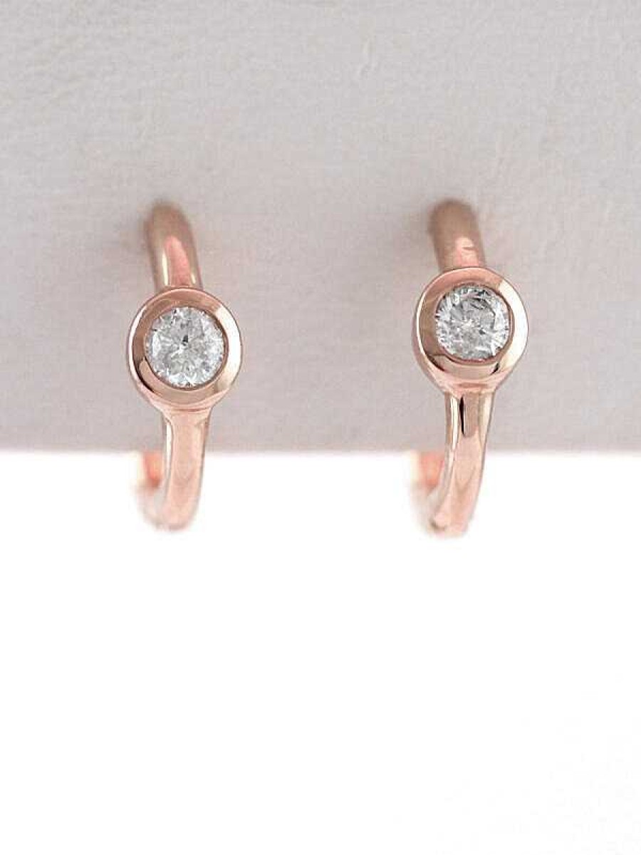 Stones & Gold Earrings | 0.40Ct Diamond Bezel Solid 14 Karat Gold Hoop Earrings