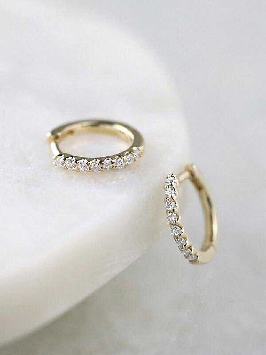 Stones & Gold Earrings | 12.5Mm Diamond Huggie Hoop Earrings