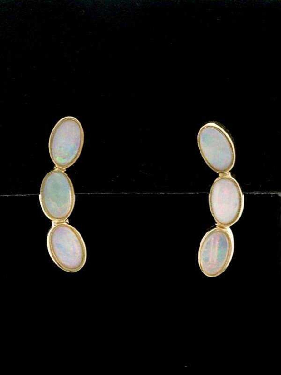 Stones & Gold Earrings | Pair Of Opal Climbers | Opal Earrings | Opal Crawlers | Australian Opals | Solid 14K Gold | Bezel Setting | Fine Jewelry | Free Shipping