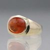 Stones & Gold Rings | 12X8Mm Natural Mandarin Garnet Solid 14K Gold Signet Ring