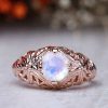 Stones & Gold Rings | Rainbow Moonstone Filigree Vintage Inspired Solid 14 Karat Engagement Ring