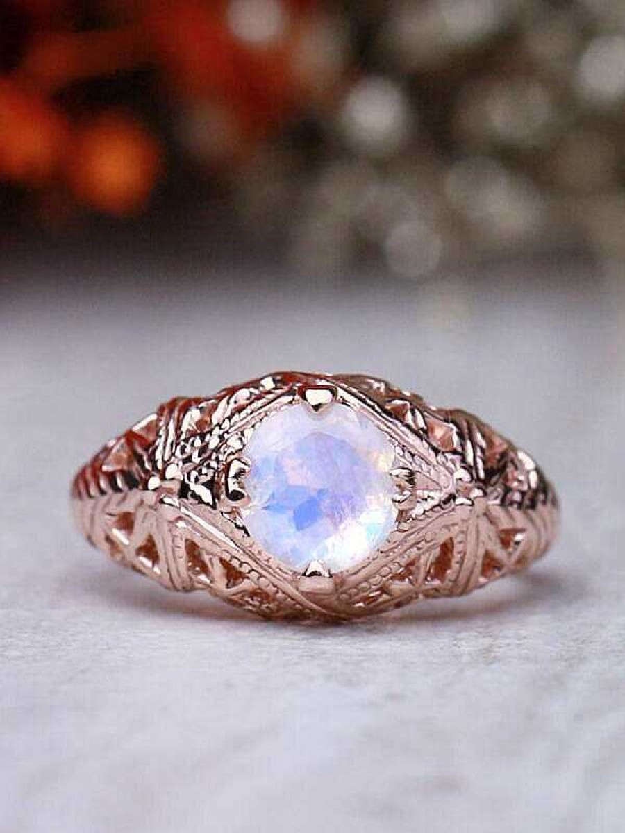 Stones & Gold Rings | Rainbow Moonstone Filigree Vintage Inspired Solid 14 Karat Engagement Ring