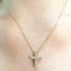 Stones & Gold Necklaces | Cross Diamond Pendant Solid Gold (14Ky) With Bonus 14Ky Chain Religious Necklace