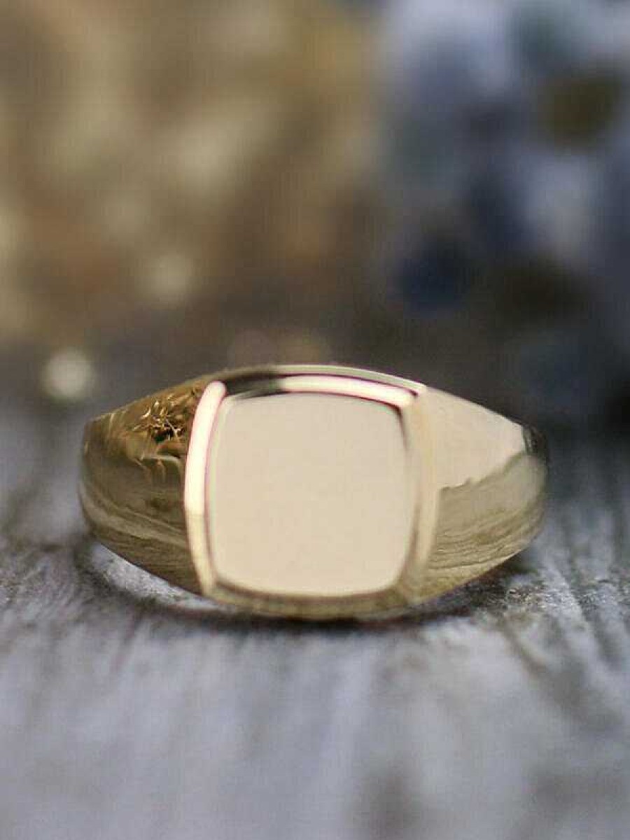 Stones & Gold Rings | Square Solid 14 Karat Gold Men'S Signet Ring