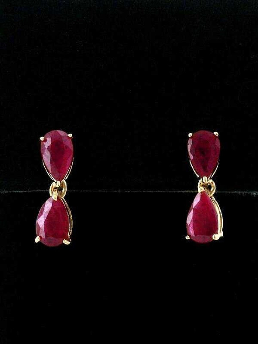 Stones & Gold Earrings | Natural Ruby Teardrop Solid 14 Karat Gold Chandelier Earrings