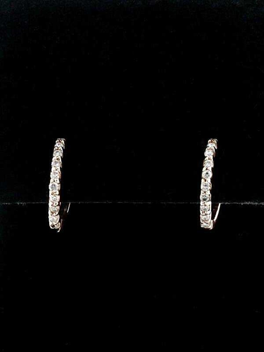 Stones & Gold Earrings | Petite Diamond Solid 14 Karat Gold Huggie Hoop Earrings