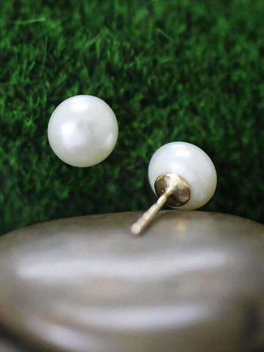 Stones & Gold Earrings | Cultured Donut Pearl Stud Solid Gold (14Ky) Minimalist Earrings