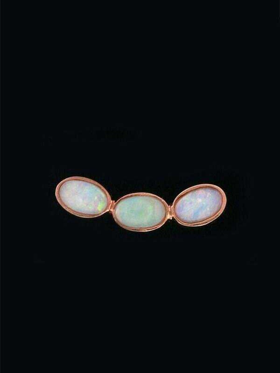 Stones & Gold Earrings | Opal Three Stone Bezel Climber Solid 14 Karat Gold Crawler Earrings