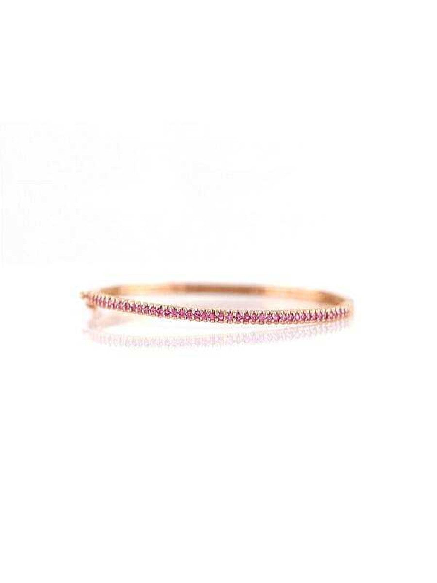 Stones & Gold Bracelets & Anklets | 3Mm Pink Sapphire Bangle Solid Gold (14Kr) Colored Stone Bracelet