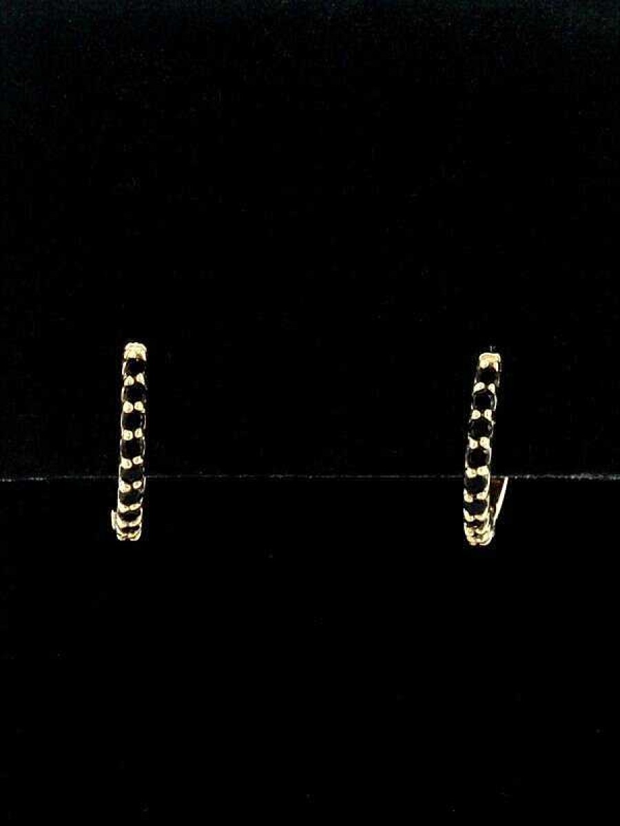 Stones & Gold Earrings | Petite Black Diamond Solid 14 Karat Gold Huggie Hoop Earrings