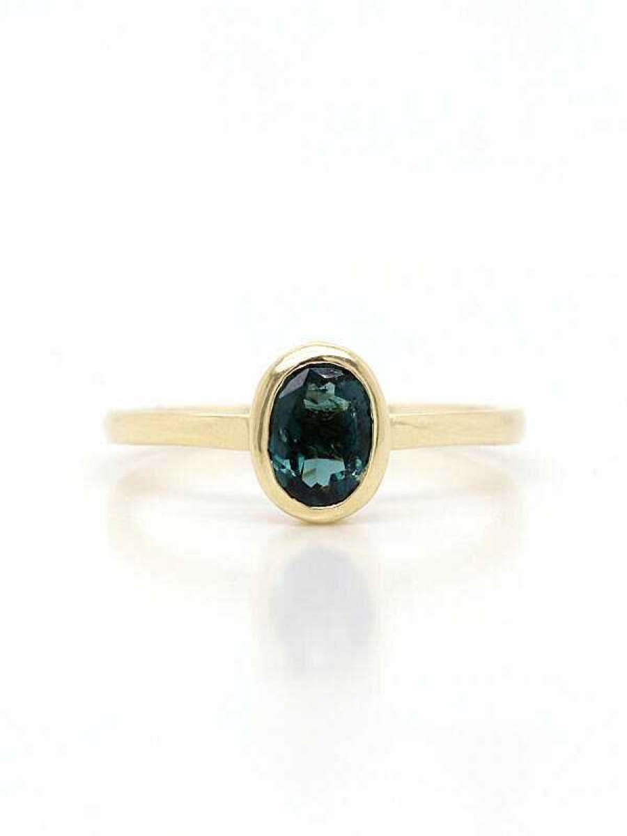 Stones & Gold Rings | Indicolite Tourmaline Bezel Stackable 14 Karat Gold Ring