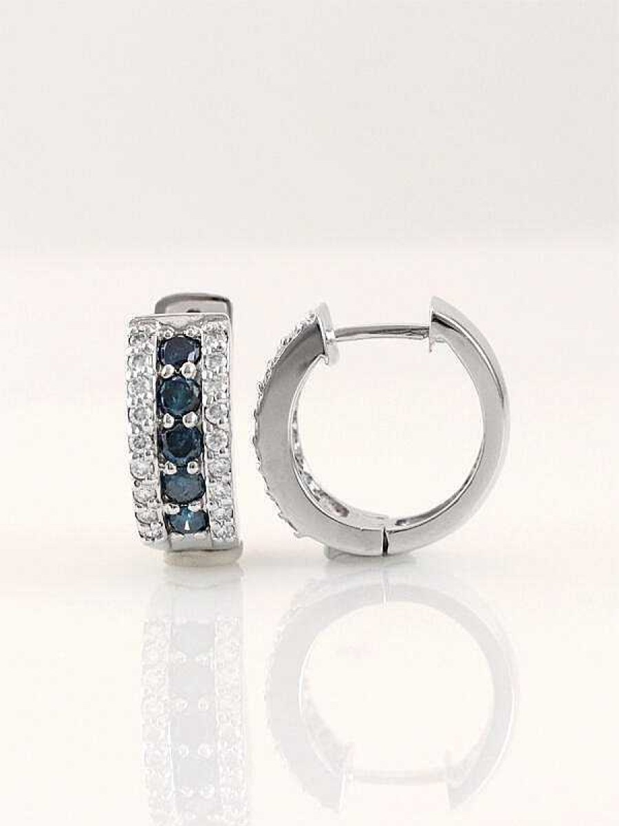 Stones & Gold Earrings | 2.0Ct Blue And White Diamond Solid 14 Karat Gold Huggie Earrings