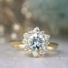 Stones & Gold Rings | Round Aquamarine And Celestial Diamond Halo 14 Karat Gold Engagement Ring