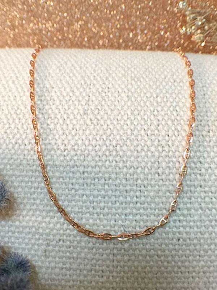 Stones & Gold Necklaces | Modified Link Chain Necklace | Solid Gold Chain | Rose Gold Chain | 16 Inches | Spring Lock | Fine Jewelry | Free Shipping