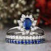 Stones & Gold Rings | Set: Blue Sapphire And Celestial Diamond Halo Ring With Matching Diamond And Sapphire 14K Gold Bands