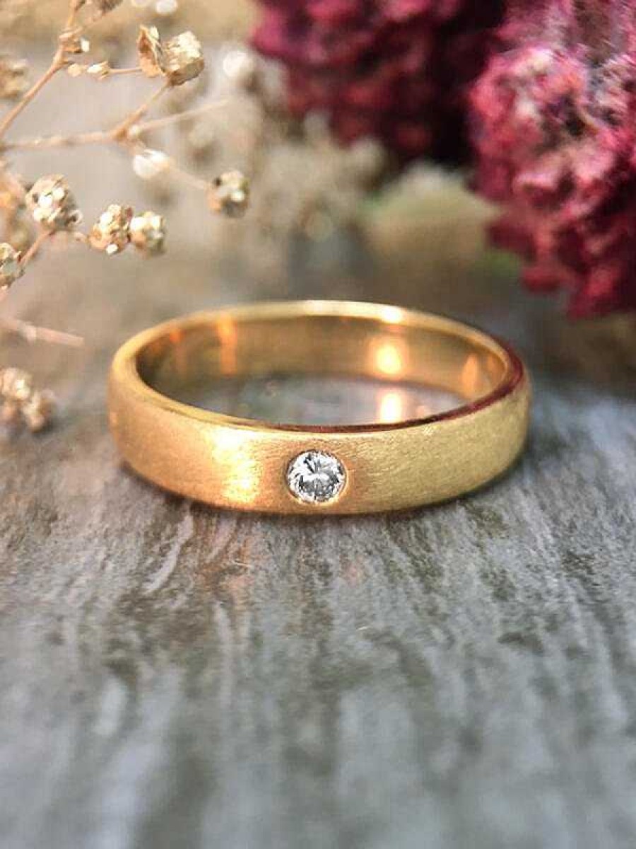 Stones & Gold Wedding Bands | 3.8Mm Diamond Solitaire Satin Finish Wedding Band Solid Gold (14Ky) Uni Engagement Ring