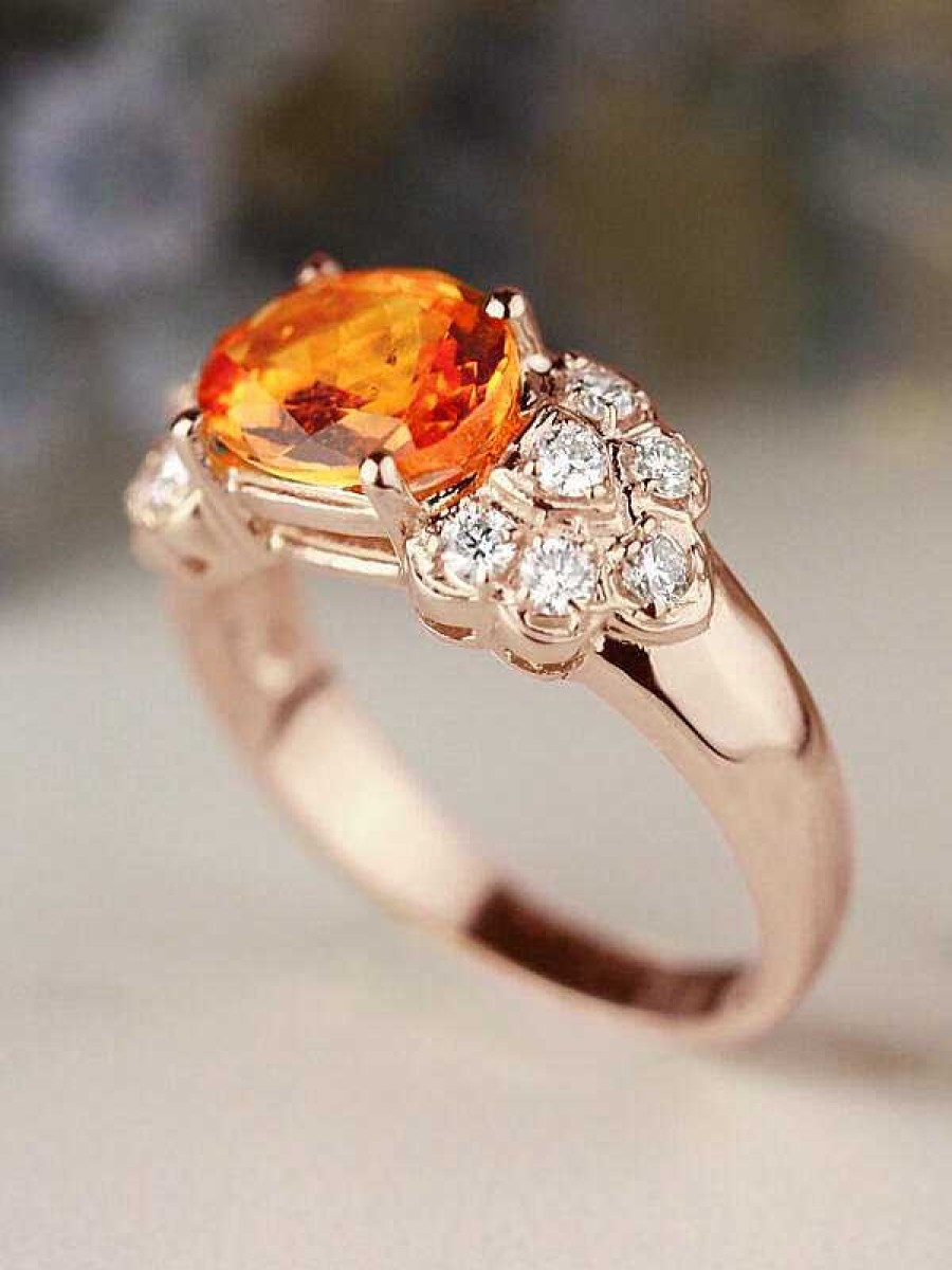 Stones & Gold Rings | 9X7Mm Fanta Orange Natural Mandarin Garnet Solid 14 Karat Gold Cocktail Ring