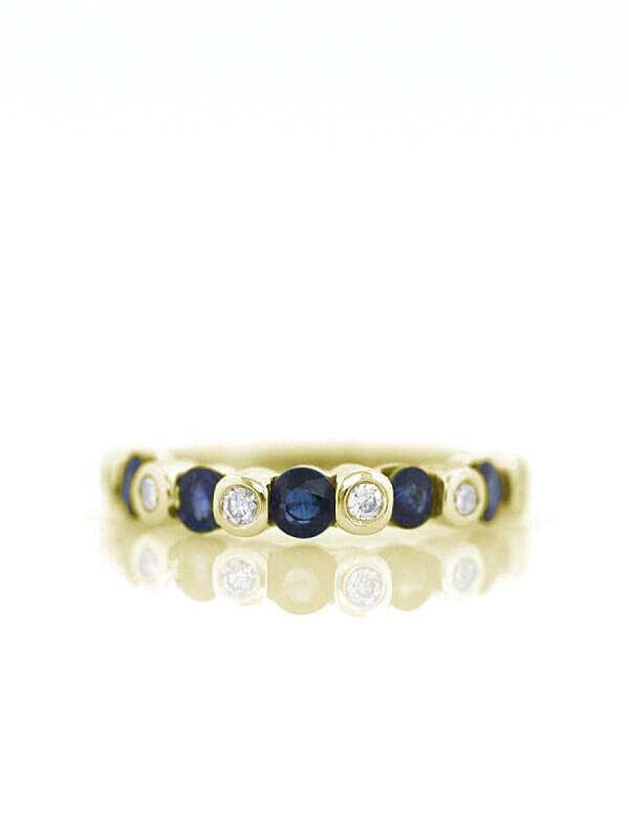 Stones & Gold Rings | Floating Sapphire And Diamond Bezel Solid 14 Karat Gold Band