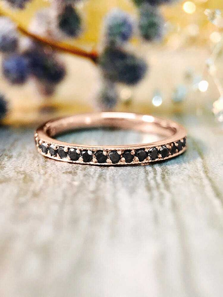 Stones & Gold Rings | 2Mm Black Diamond Eternity Wedding Band Solid Gold (14Ky) Edgy Stackable Engagement Ring