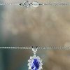 Stones & Gold Necklaces | 7X5Mm Oval Tanzanite Diamond Halo Solid 14 Karat Gold Pendant Necklace