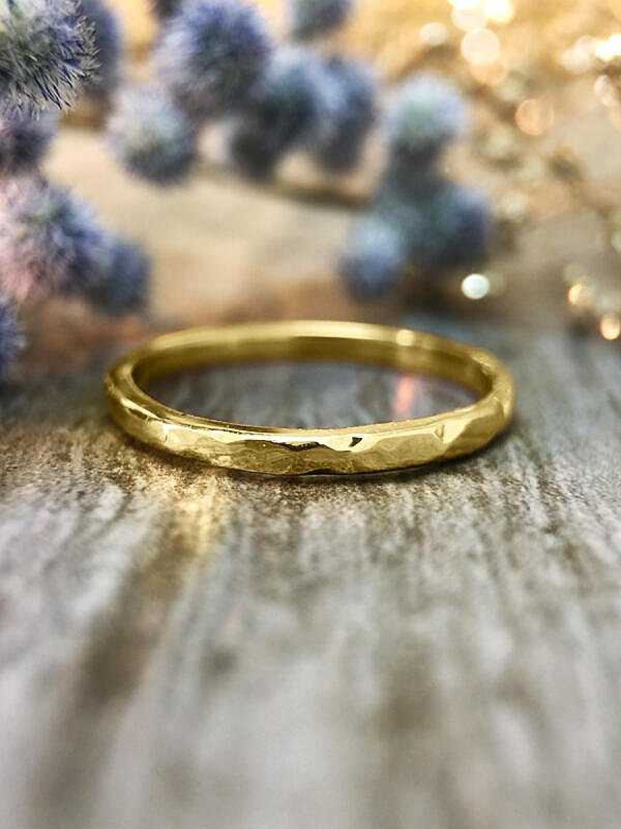 Stones & Gold Rings | 1.9Mm Hammered Wedding Band Solid Gold (14Ky) Minimalist Stackable Women'S Engagement Ring