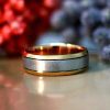 Stones & Gold Wedding Bands | Two-Tone Men'S Wedding Band | 6.2Mm Band | Solid 14K Gold | Matte Gold Center With Polished Rim | Men'S Ring 14K Two-Tone