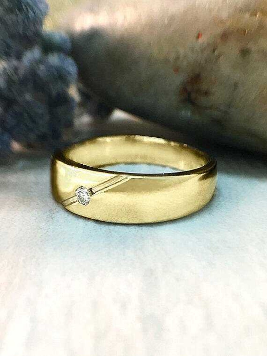 Stones & Gold Rings | Mens Wedding Band Men'S Diamond Wedding Band Gold Ring Mens Ring 3.8Mm Band