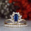 Stones & Gold Rings | Set: Blue Sapphire And Celestial Diamond Halo Ring And 1.9Mm Diamond 14K Gold Band