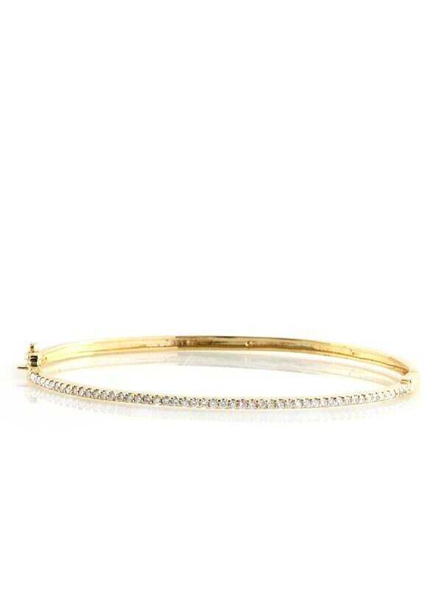 Stones & Gold Bracelets & Anklets | 1.6Mm Dainty Diamond Solid 14 Karat Gold Bangle