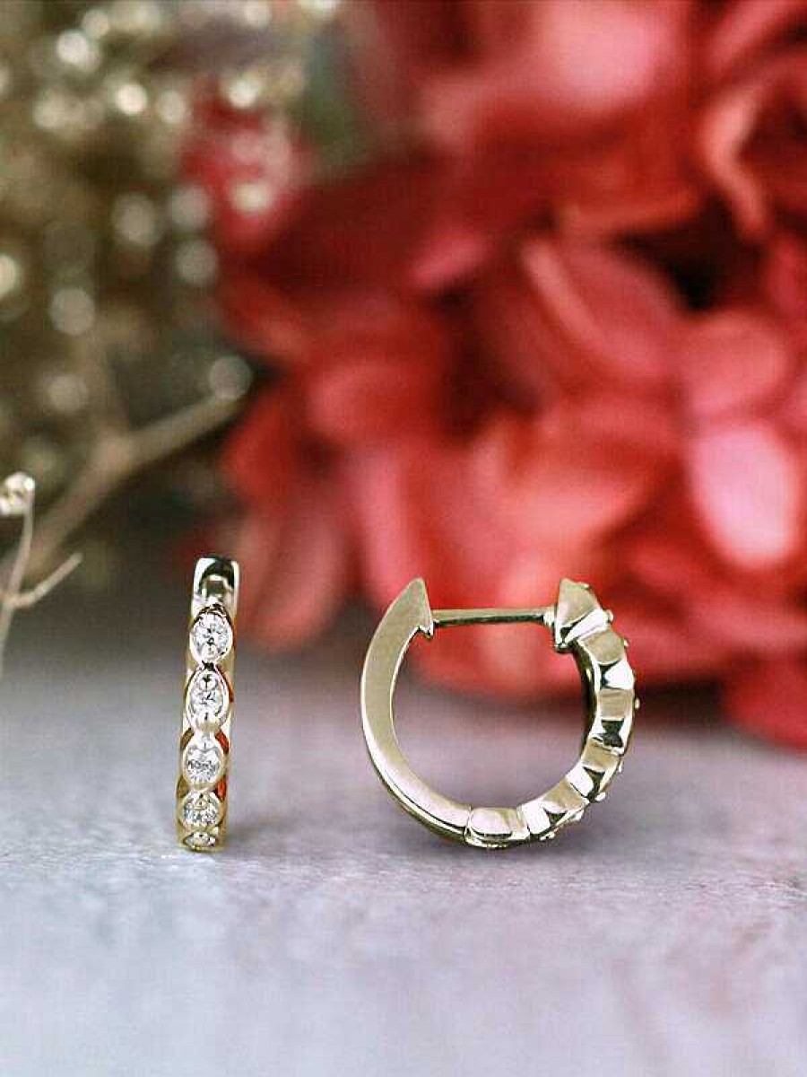 Stones & Gold Earrings | 12.5Mm Marquise Dot Diamond 14K Huggie Hoop Earrings