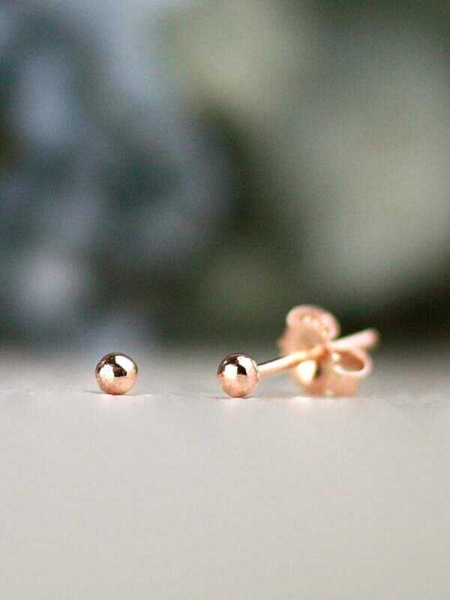 Stones & Gold Earrings | 2Mm Petite Solid 14 Karat Gold Ball Earrings